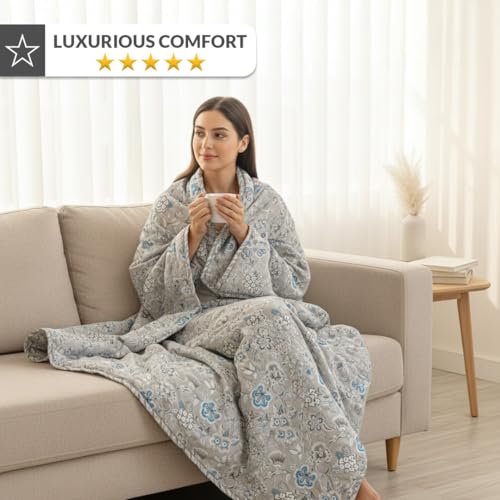 Image of HOMEMONDE 100% Cotton Reversible Dohar Double Bed Size | AC Blanket Comforter | Soft Lightweight Bed Blanket Quilt (84 x 94 Inch, Light Grey & White, Pack of 1)