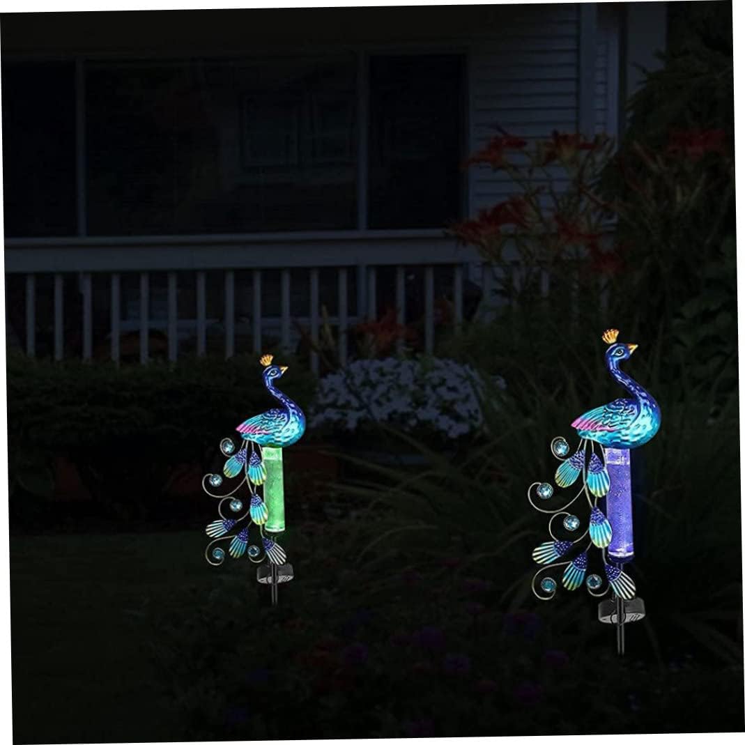 Rain Gauge Light Solar Powered Metal Peacock Garden Stakes Waterproof Yard Decorations Solar Powered Rain Gauge Metal Rain Gauge Rain Gauge Decorations