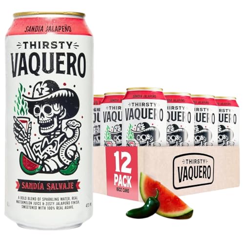 Image of Thirsty Vaquero, Watermelon Jalapeno Flavored soda (Sandia Salvaje), Mexican-inspired soda, Real Fruit Juice & Savory Spices, Made with Organic Agave, Low Calorie, Natural Juice, 16 oz Cans, 12-Pack