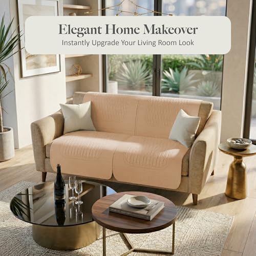 Image of Kuber Industries 2 Seater Sofa Cover | Slipcover for Living Room | Thick & Cozy | Non-Slip Comfort Sofa Cover Set Set | Columbia 258003 - Brown