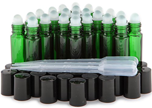 Vivaplex, 24, Green, 10 ml Glass Roll On Bottles with 3-3 ml Dropper's 