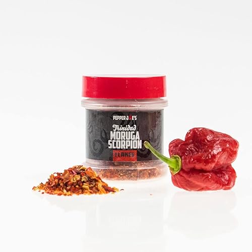 Pepper Joe's Copos de pimienta Trinidad Moruga Scorpion Segunda hojuelas de chile más caliente del mundo Tarro coctelero de 12 oz Copos de
