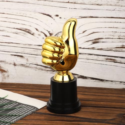 Gosknor Golden Thumbs Up Trophy, 13cm/5.12in Engraving Funny Plastic Winner Award Status Sculpture for Celebrations Sports Game Classroom Job Football Competition Rewards for Recognition Gift