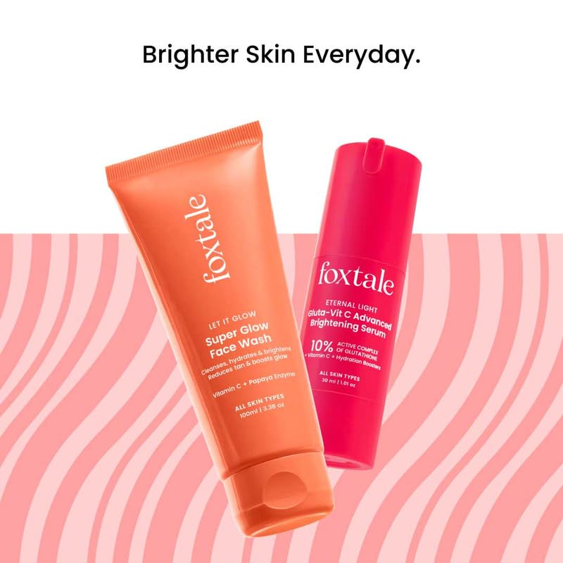 Image of Foxtale Double Glow Duo | Super Glow Face Wash (100ml) + Eternal Light 10% Vitamin C + Glutathione Serum | Fades tan, brightens skin & boosts glow | For all skin types | Suitable for For Men & Women