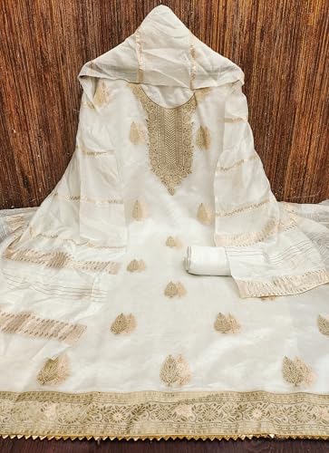 Image of Sidhidata Women's Dyable Banarasi Jacquard Unstitched Salwar Suit Dress Material With Mini Sequence Work Dupatta (DM Ikka Free Size)