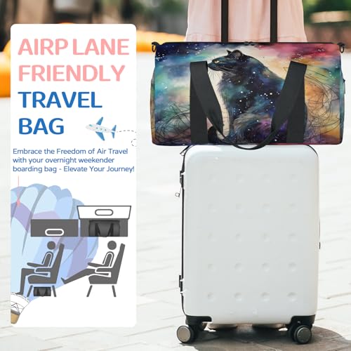 Rainbow Black Cat Sports Duffle Bag for Women Men Waterproof Overnight Weekender Bag with Adjustable Strap Travel Tote Bags for Beach Yoga Work Dance Swim3