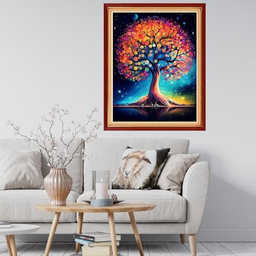 Image of Findvoor Stamped Cross Stitch Kits for Beginner Embroidery Kits for Beginners Adults DIY 11CT Cross Stitch Patterns Needlepoint Kits Crossstitching Kits-Colorful Tree 16x20 inch