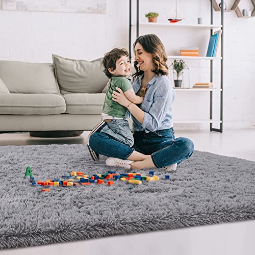 Rostyle Super Soft Fluffy Area Rugs For Living Room Bedroom, 5 Ft X 8 Ft Shaggy Floor Carpets Shag Christmas Rug For Girls Boys Furry Home Decorative Rugs, Grey #TOP3