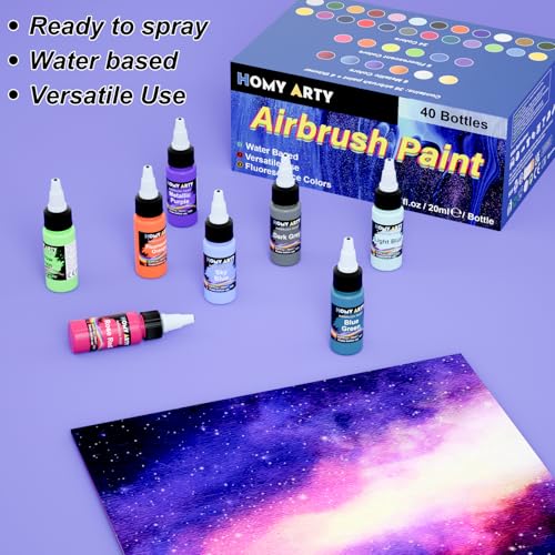 Image of HOMY ARTY Airbrush Paint - 36 Colors with 4 Thinner | Ready to Spray Airbrush Paint Set, Water-Based Acrylic Air Brush Paints for Metal, Plastic Models, Canvas, Wood - 40 Bottles