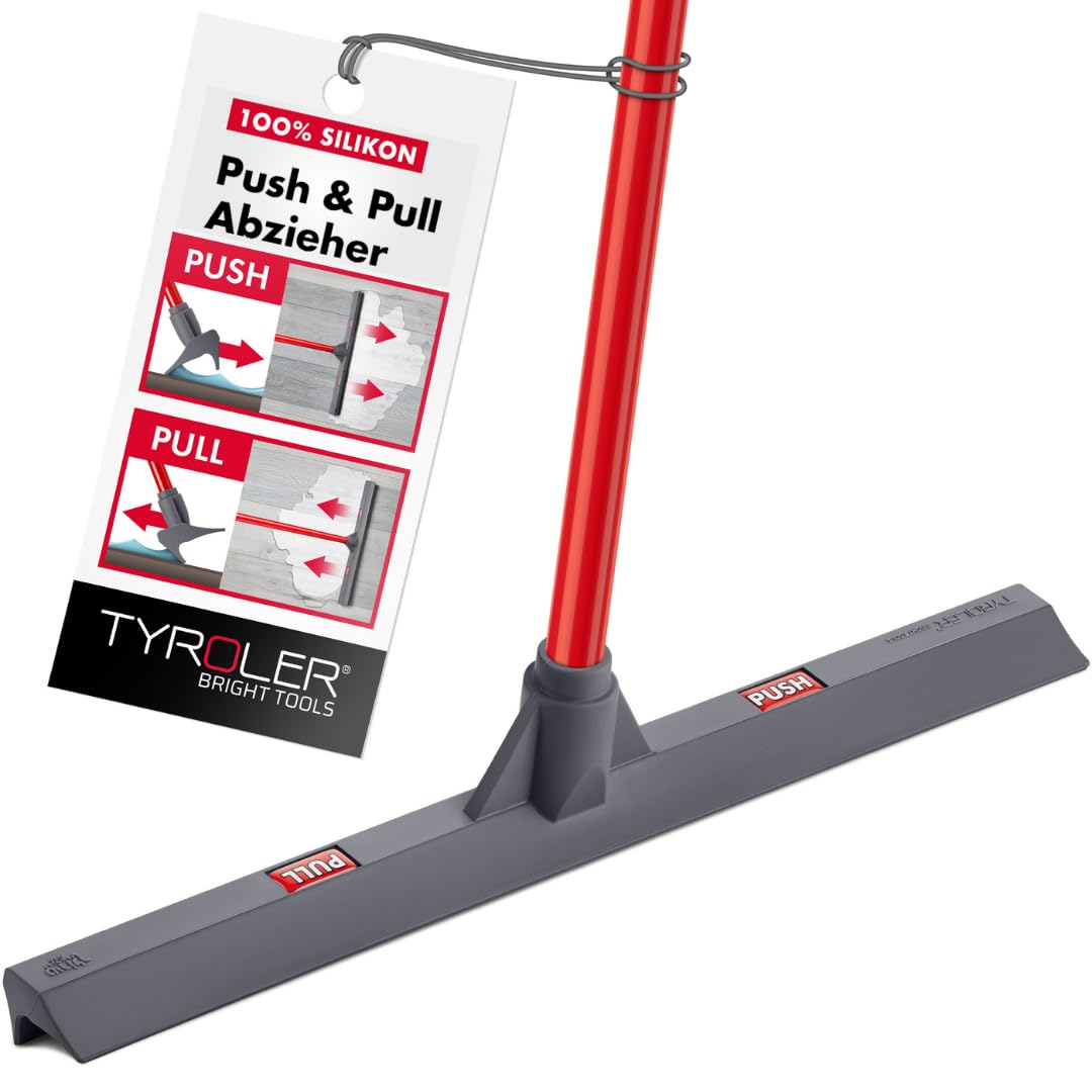 Tyroler Double-Blade Floor Squeegee 43CM - Silicone or Rubber Head, 140CM 4-Part Steel Handle - Versatile for All Surfaces