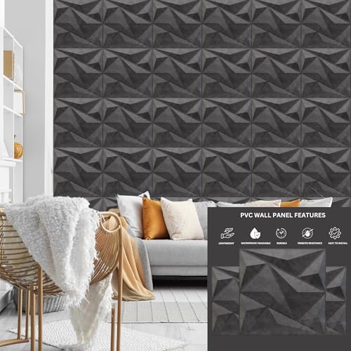 Image of Kayra Decor 3D PVC Wall Panel - Alps Design Nexa Gray Color 19.7 inch x 19.7 inch (Pack of 12) - Covers 32.34 Sq. Ft.