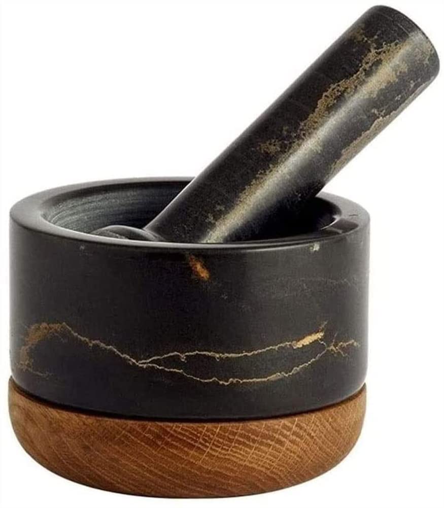 BAtlam Mörser- und Stößel-Set, polierter Naturmarmor, Mühle und Zerkleinerer, geeignet für Tablettenzerkleinerer, Gewürzmühle, Kräuterschale, Knoblauchpresse, Pfeffermühle