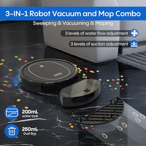 Image of Robot Vacuum and Mop Combo, 5000Pa Self-Charging Robotic Vacuum Cleaner with Smart Obstacle Avoidance, 3-in-1 Robot Vacuum with Alexa & App Control, Quiet, Slim, Ideal for Pet Hair, Carpet and Floors