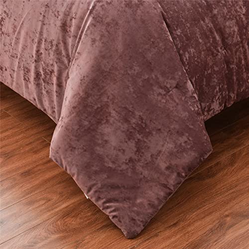 Fredsure Distressed Velvet Comforter Set, 5 Pieces Dusty Mauve King, Distressed Velvet Face And Brushed Microfiber Reverse #TOP5