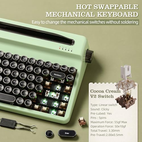 Image of YUNZII QL75 Wireless Typewriter Hot Swap Retro Mechanical Keyboard,Punk Round Keycaps,RGB Backlit QMK /VIA Programmable, Multi-Device Keyboard with 2.4GHz /Type-C /BT5.0 (Green, Cocoa Cream V2 Switch)