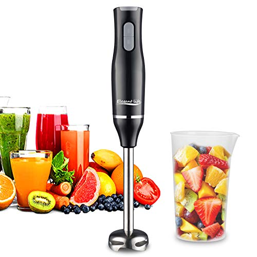 Mixeur Plongeant, Elegant Life Mélangeur à Main 400W, Mixeur Multifonction avec 2 Vitesses, Acier Inoxydable, Fouet et Chooper, Tasse à Mesurer, Poignée ergonomique, Noir