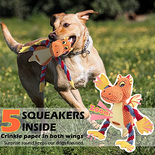 Goola Dog Squeaky Toys, Cute Dragon Interactive Plush Stuffed Toy With 5 Squeakers And Crinkle Paper,Pet Rope Chew Toy For Puppy Small Medium Large Breed Dogs thumb #1