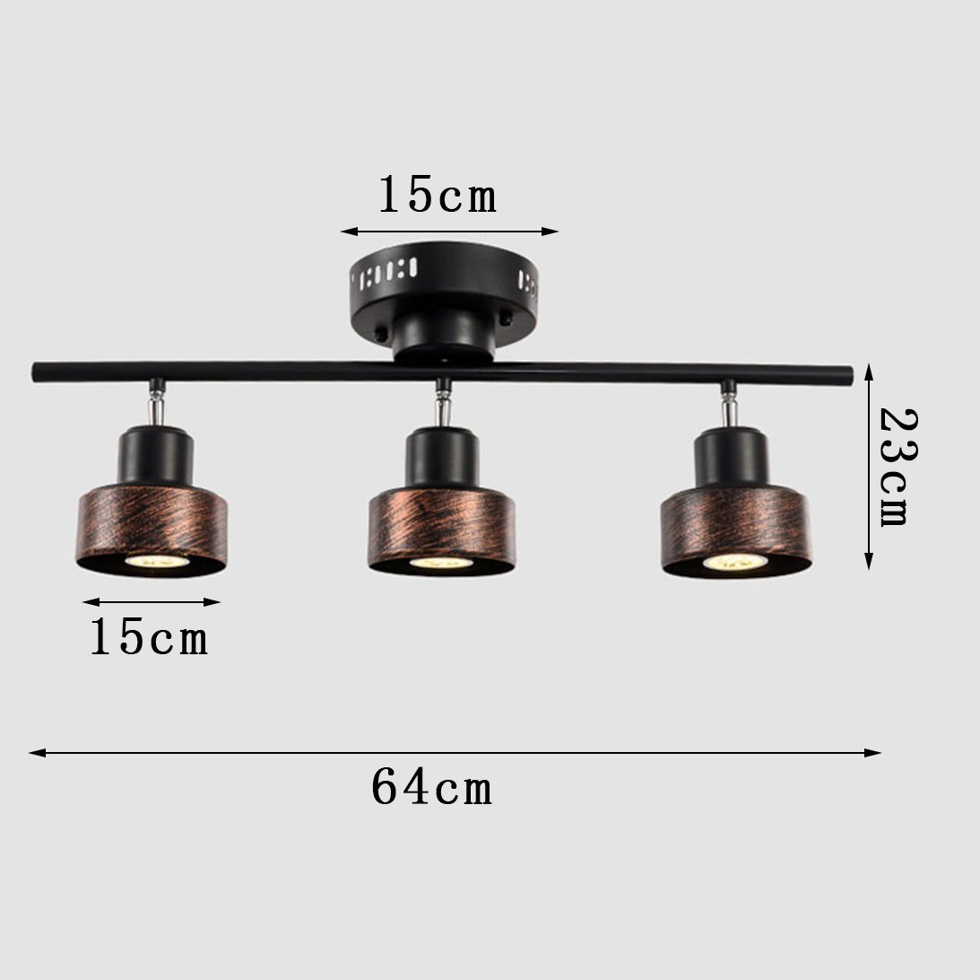 LED Retro Industrie Deckenstrahler Drehbar Schwarz-Rost 3-Flammig, Mit 3 Dreh-Und Schwenkbaren Spots,Decken-Lampe, Wand-Lampe, Decken-Leuchte, Cafe Shop Ziert Beleuchtung