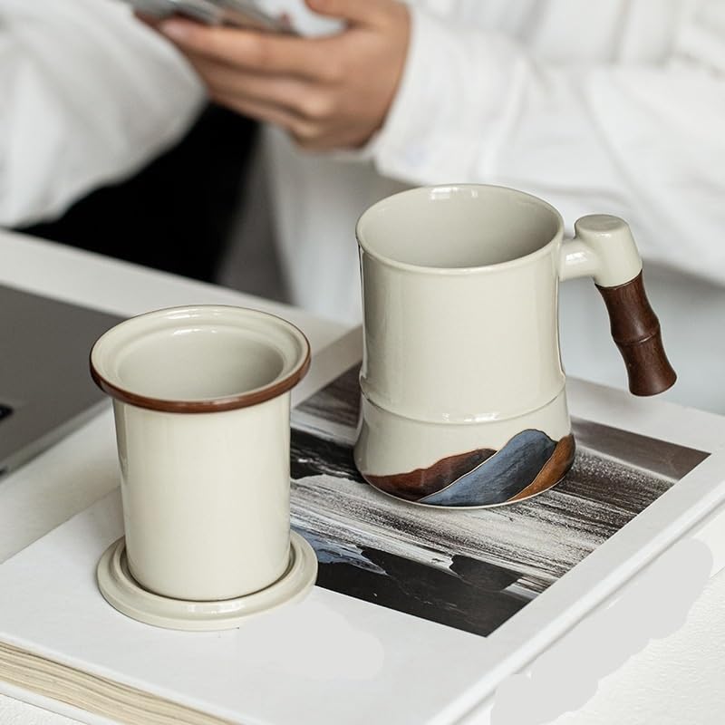 Tasse à thé Tasse à thé en céramique Grasswood Ash avec filtre et couvercle Récipient de trempage