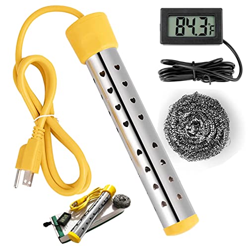 Immersion Water Heater for Bathtub,Submersible Water Heater with 304 Stainless Steel Protective Cover,Bathtub Heater,Heat 5 Gallons of Water in Minutes (Yellow)