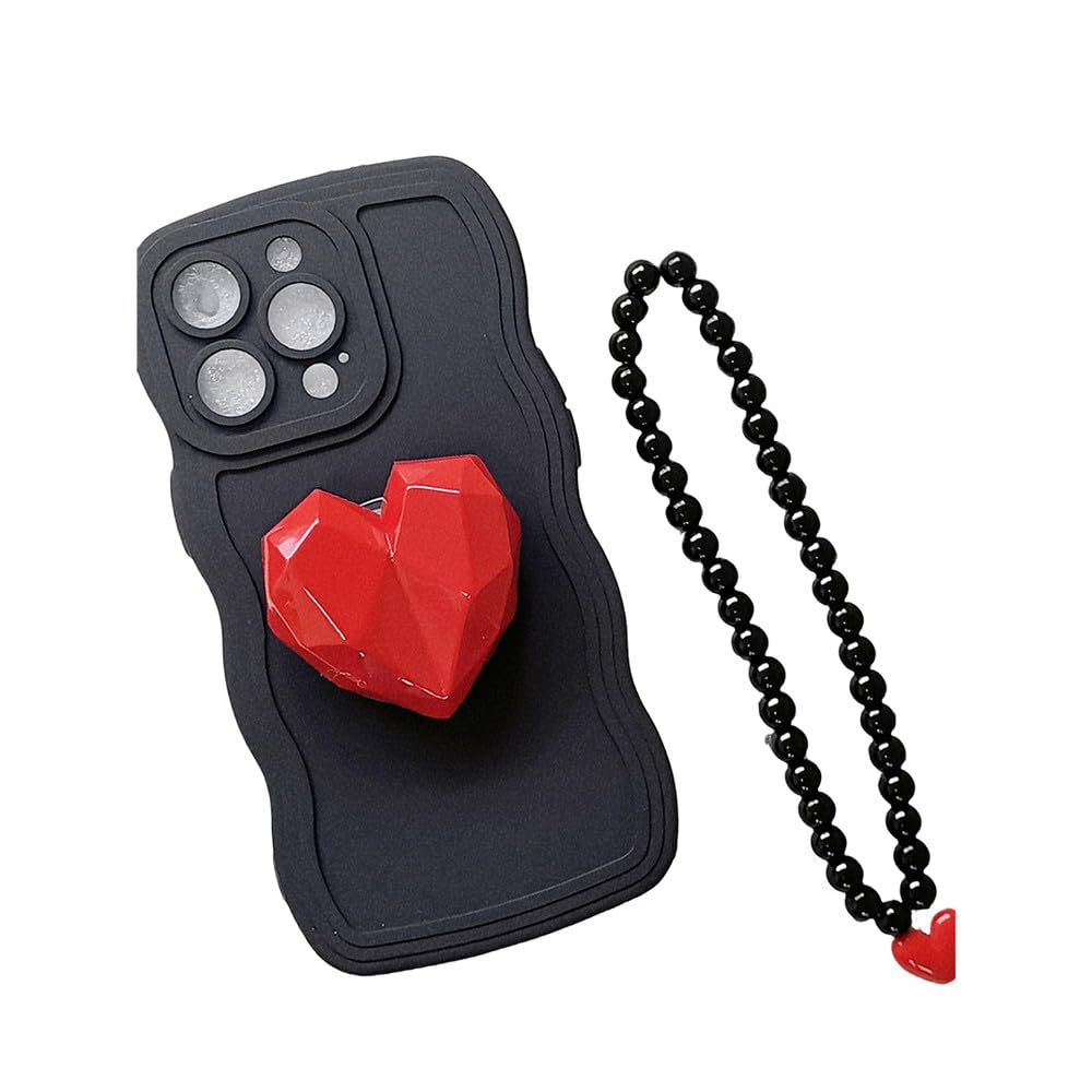Coque iPhone 14 Pro Max antichoc avec chaîne noire et support cœur intégré - 7