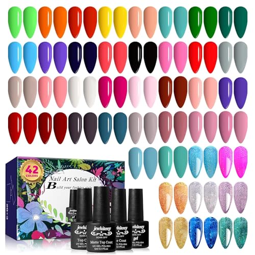 JEWHITENY 45PCS Gel Nail Polish Kit, 42 Colors 5ML Gel Polish Nud...