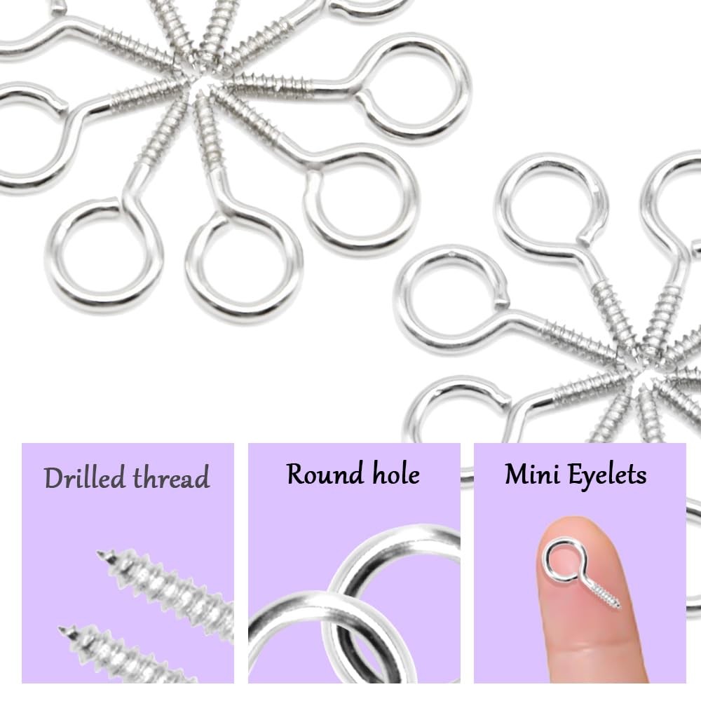 Ruidee 300Pcs Screw Eye Pins 13.2x6.6mm Small Screw in Eye Hooks Metal Self-Tapping Eyelet Screws for Wood,DIY Jewelry (YJY-2) - Image 3