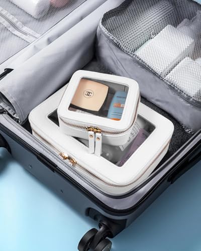Image of LETGO 2 Pack Mahjong Tile Storage Bag with Zipper Transparent Mahjong Tile Carrying Case Zippered Storage Bag Waterproof PU TSA Approved Cosmetic Pouches,Portable Beach Vacation Makeup Organizer Set
