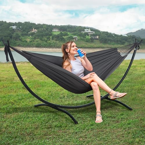Image of SUNCREAT Hammocks Standing Patio Hammock, Portable Hammock with Stand Foldable, Dark Gray