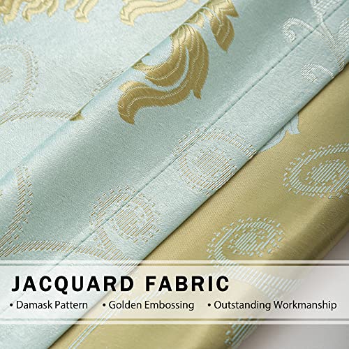 Jade Poke Jacquard Swag Waterfall Valance For Window - Tassels Valances For Living Room Aqua Valance With Beads For Bedroom Rod Pocket Damask Valance For Children's Room (1 Panel, Aqua, W89 Inch) #TOP6