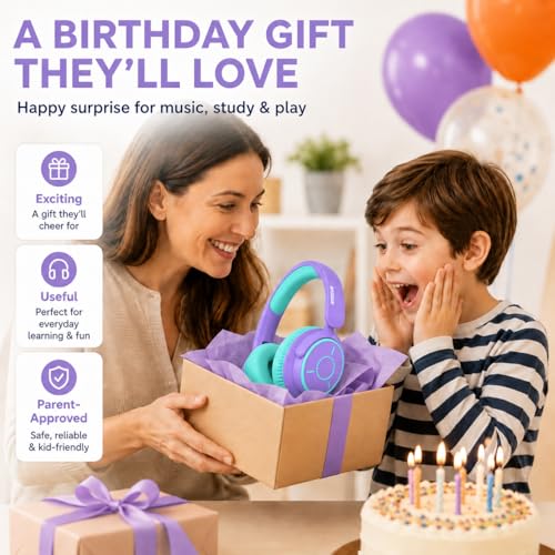 Image of MIDOLA Kids Headphones Bluetooth 5.4 Wireless Volume Limited 85 /94dB Hearing Protection Over Ear,68 Hours Playtime Foldable with Cable Aux Wired Built-in Mic for Toddler Child Travel School Purple