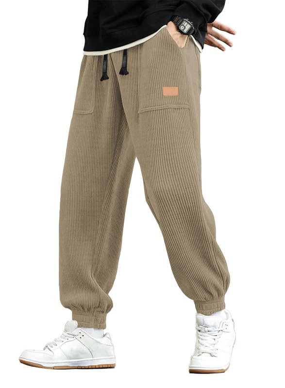 JMIERR Herren Corduroy Jogginghose Casual Cargo Jogger Baggy Trainingshose Elastische Taille Sweathose S-3XL
