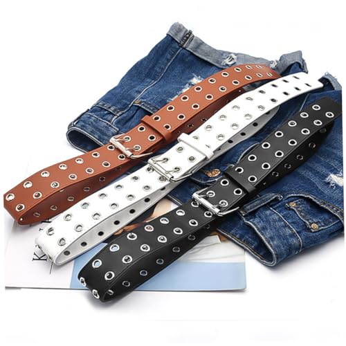 Men's Black Stud Belt Double Buckle Belt Punk Style Fashion for Jeans Waterproof3