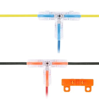 T Tap Connectors for AWG 28-12, Lever Wire Connectors 40 Pack, Pushin 3 Way T Connectors for Wiring, 20 Mount Bases Included