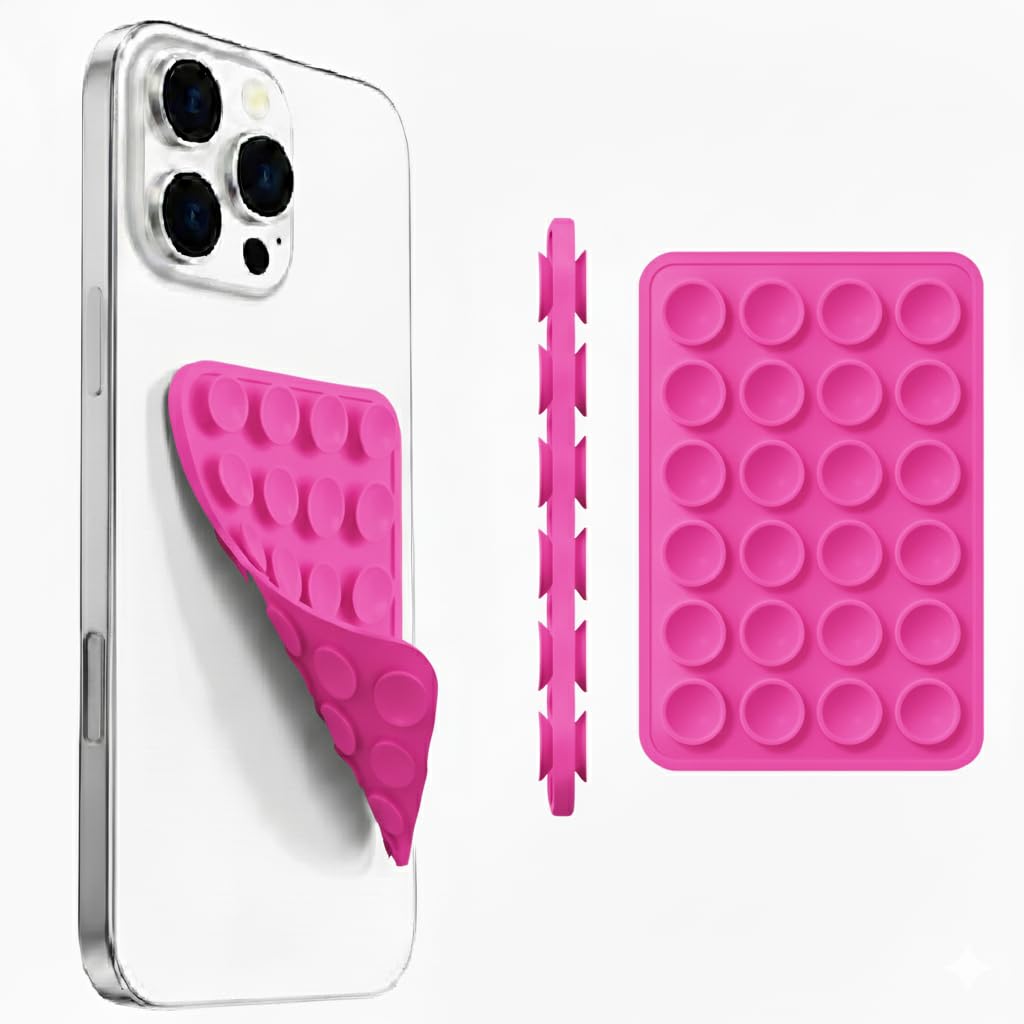 GooseBox Suction Cup Phone Case Mount, Double-Sided Suction Phone Case Anti-Slip Silicon Sticky Stand Hands-Free Strong Grip Holder for Selfies and Videos (Dark Pink, Pack of 1)-image-42