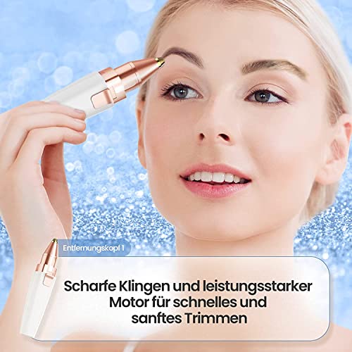 Augenbrauen Trimmer, 2 in 1 USB Augenbrauenrasierer Elektrisch und Gesichtshaarentferner für Frauen, Schmerzfreie Augenbrauen Epilierer Damen Für Körper Gesichtshaare Lippen Kinn, mit LED-Licht 2