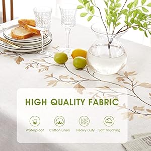 QIANQUHUI Embroidered Tablecloth for Dining TableRustic Farmhouse Kitchen Table Cloth Blue Table Cover Dust Proof Spillproof Soil Resistant Cotton Linen Rectangle Table ClothsN Beige55x86 inch
