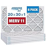 Aerostar 20x30x1 MERV 11 Pleated Air Filter, AC Furnace Air Filter, 6 Pack (Actual Size: 19 3/4' x 29 3/4' x 3/4')
