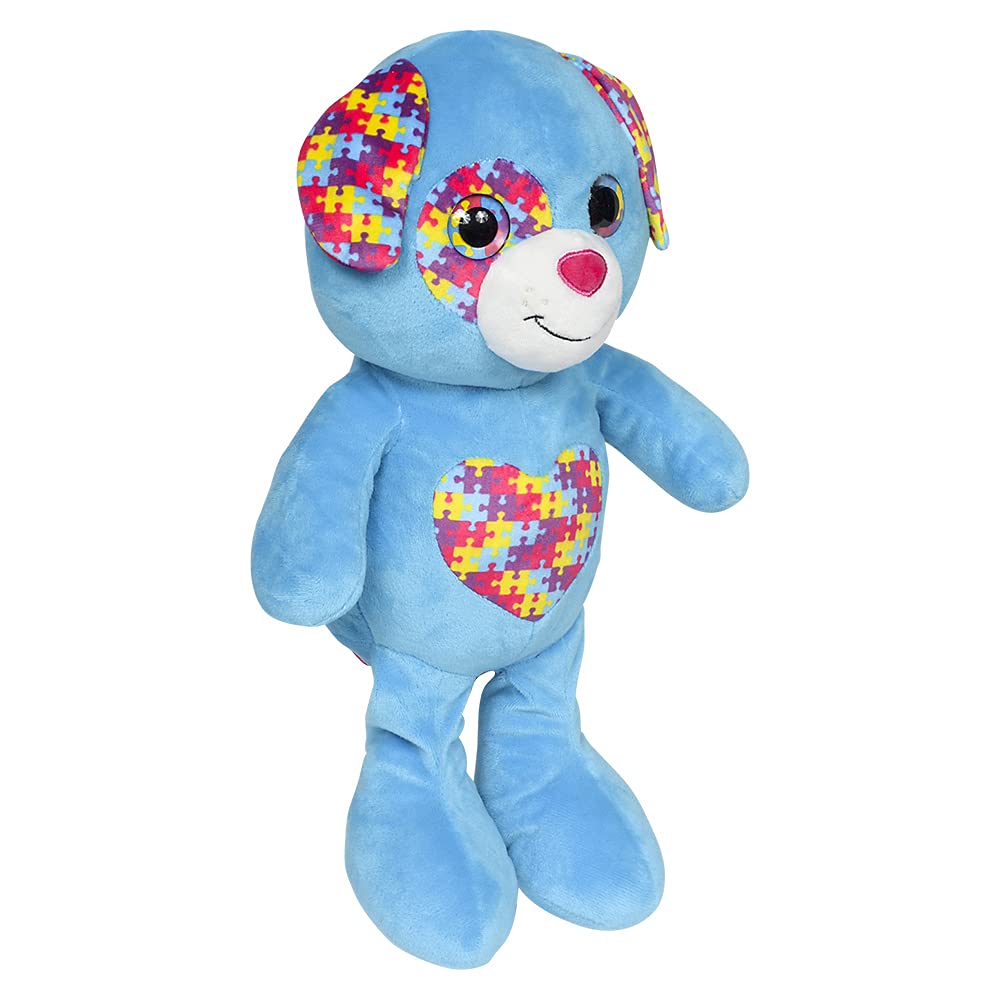 Forest & Twelfth 10 Inch Plush Dog with Fun Puzzle Pattern, Stuffed Animal Toys for Boys and Girls, Great Gift for Birthday or Holidays (Blue Dog)