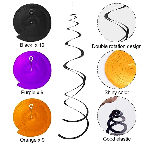 Image of Colorful Ceiling Swirl Foil Decorations Hanging Plastic Streamer Themed Swirl Party for Halloween Graduation Celebration, Pack of 28 (Orange, Black and Purple)
