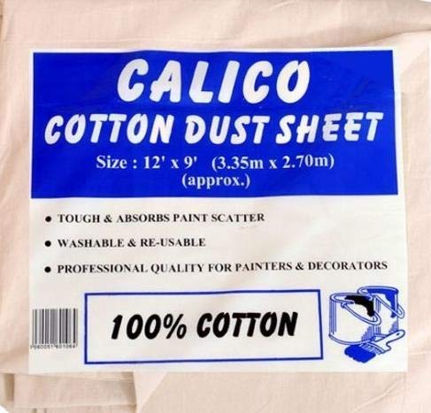 Dust Sheet Cotton Pack of 2 Natural Plain Weave Dust Sheets Premium Quality for DIY and Painting & Decorating Size : 12ft x 9ft (2xCalico129)