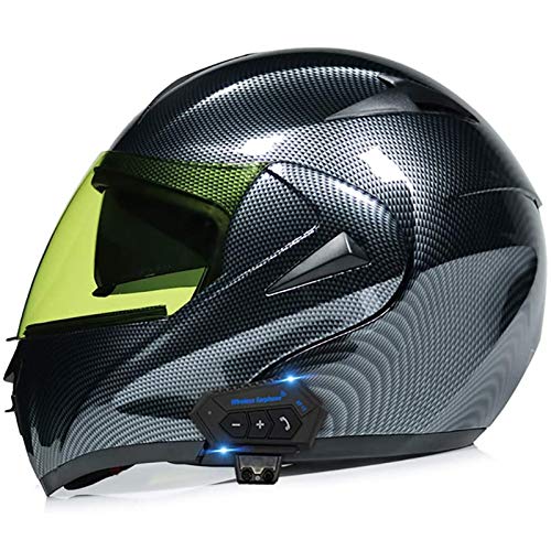 ZLYJ Bluetooth Integrado Casco De Motocicleta De Cara Completa, Cascos Abatibles De Motocross, Sistema De Comunicación De Intercomunicación con Radio FM MP3 Incorporada, Aprobado ECE I,XL