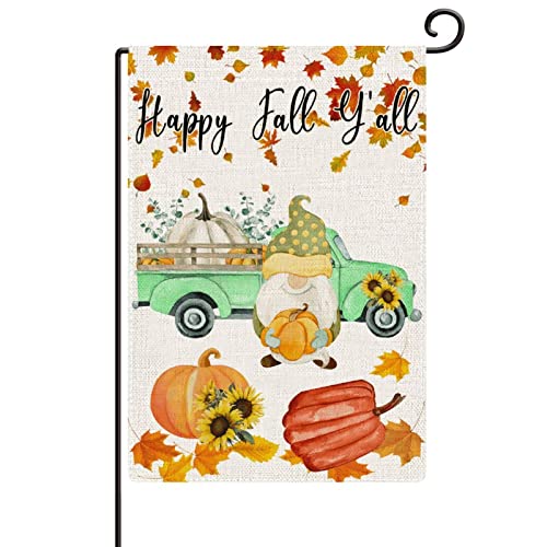 Happy fall y'all zucca gnomo giardino bandiera verde camion foglia di acero girasole prato bandiere harvest benedizioni 71,1 x 101,6 cm decorazioni vintage autunno per casa agriturismo rustico