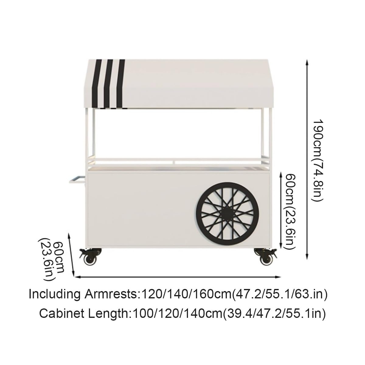 Carrito de Venta Profesional con Ruedas Giratorias de 360°,Puesto Portátil | Carro de Venta Puesto de Venta con Toldo y Ruedas, Mostrador Móvil para Mercados y Venta Ambulante(Black,100cm)