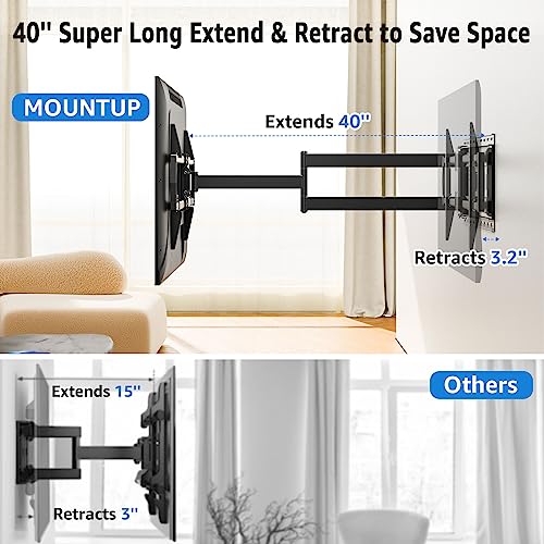 MOUNTUP Long Arm TV Wall Mount with 40’’ Extension, Full Motion TV Mount for Most 42\'\'-90\'\' TV, Corner TV Wall Mount with Swivel Tilt Max VESA 800x400mm Load Up to 150 LBS Fit 16/18/24\'\' Stud MU0059 - Thumbnail 3