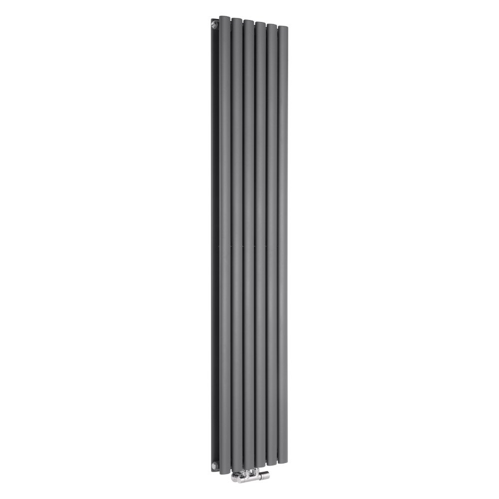 Milano Aruba Anthracite Vertical Middle Connection Double Oval Panel Radiator - 1780mm x 354mm