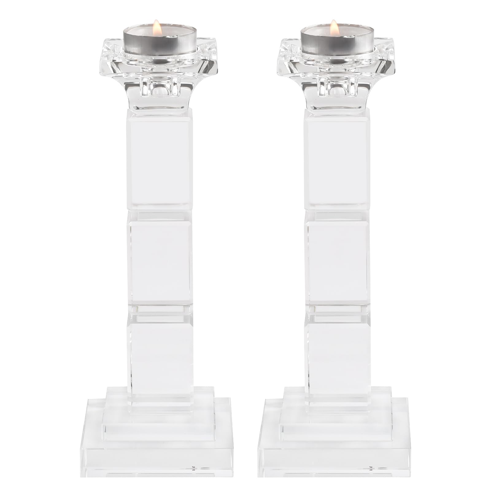 Kristall Kerzenhalter Set, 2 Stück, Dual-Use für Stumpenkerzen & Teelichter, Moderner Leuchter mit elegantem Design als Tischdeko für Hochzeit, Wohnzimmer & Restaurant