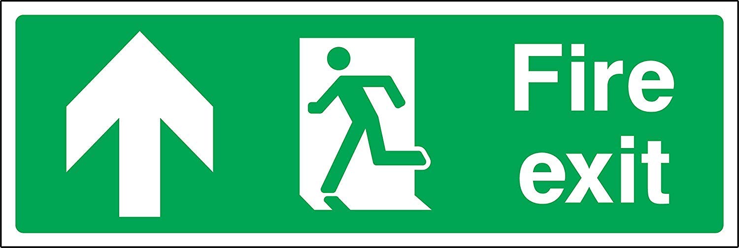 Fire exit up running man emergency Safety sign - 3mm Aluminum sign 300mm x 100mm