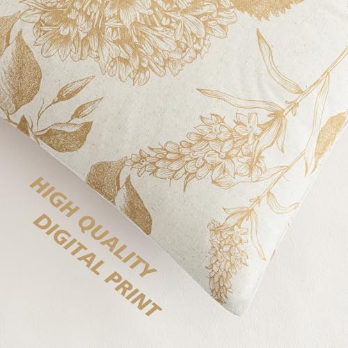 Image of Foindtower Set of 2 Linen Floral Vintage Throw Pillow Covers Neutral Accent Print Decorative Cozy Cushion Covers Farmhouse Home Decor for Sofa Chair Couch Bed Living Room,18x18 Inch,Light Yellow
