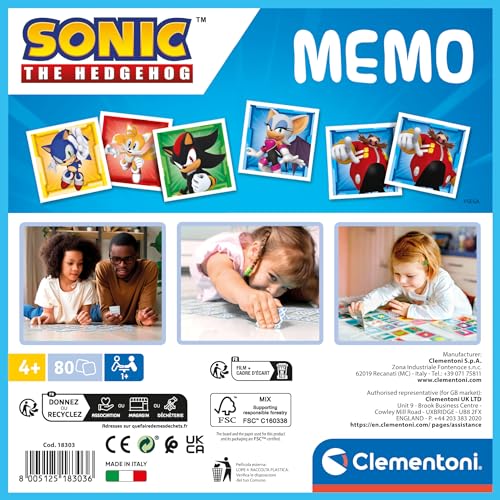 Clementoni Lernspiel Memo Sonic 80 Fliesen - Für Kinder 4-6 Jahre, Hergestellt In Italien 18303